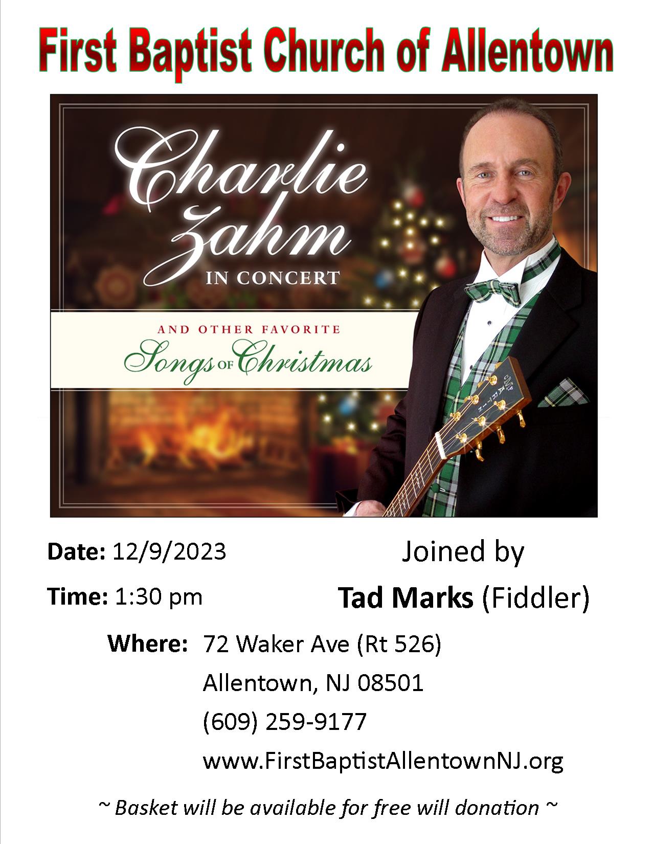 Charlie Zahm Christmas Concert, 12/9/2023, 1:30 pm - 3:30 pm